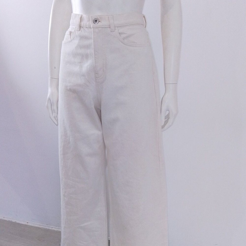 COS (25) Flared Jeans Size UK 8 10 EU 36 38 Cream Ecru Low-Rise Full-Length - Picture 7 of 9